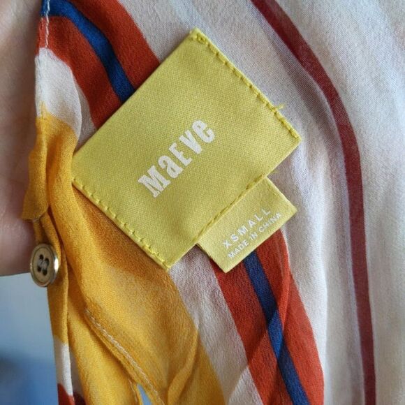 Anthropologie Maeve Silk Blouse Striped Layered Flowy Preppy Chiffon Size XS - Picture 9 of 9